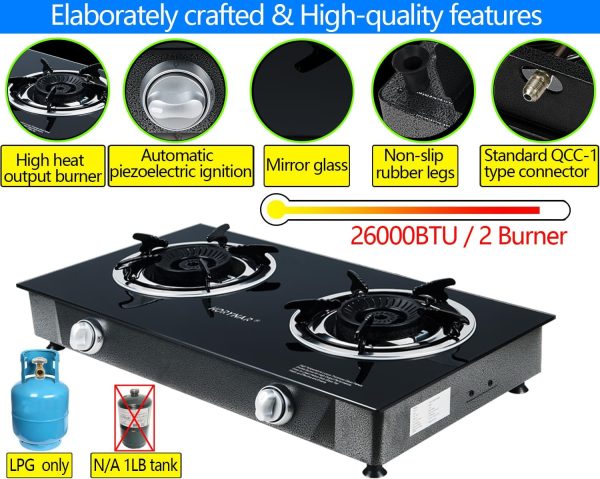 2 Burner Portable Auto Ignition Tempered Glass Camping Stove - 26000 BTU for Outdoor Cooking, Emergencies - Image 5