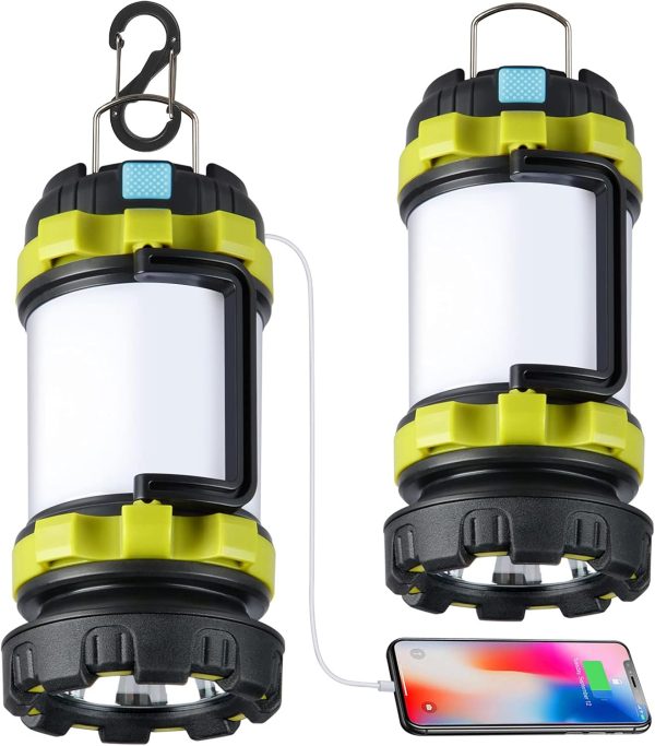 2 Pack Camping Lantern, Outdoor Led Camping Lantern, Rechargeable Flashlights with 1000LM, 6 Modes, 4000mAh Power Bank, IPX5 Waterproof Portable Emergency Camping Light for Hurricane Hiking