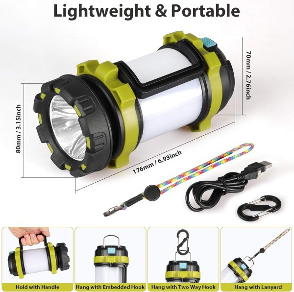 2 Pack Camping Lantern, Outdoor Led Camping Lantern, Rechargeable Flashlights with 1000LM, 6 Modes, 4000mAh Power Bank, IPX5 Waterproof Portable Emergency Camping Light for Hurricane Hiking - Image 4