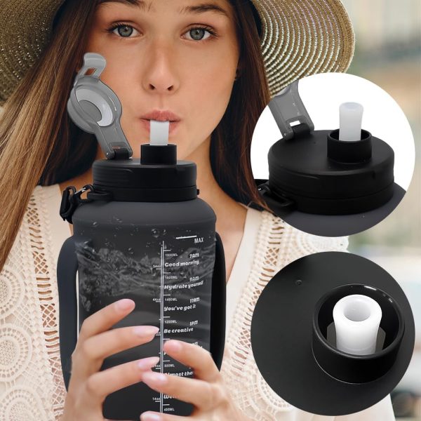 64oz Foldable Silicone Water Cups with Straw, BPA Free, for Outdoor Sports Water Bottle (Black) - Image 5