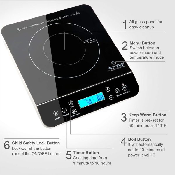 Duxtop Portable Induction Cooktop Burner, Induction Hot Plate with LCD Sensor Touch 1800 Watts, Silver 9600LS/BT-200DZ - Image 4