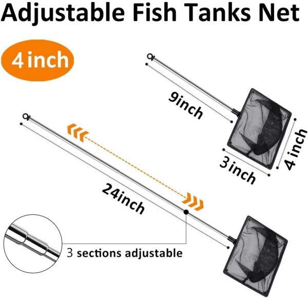 Fish Net for Fish Tank, Fine Mesh Aquarium Net with 9-24 Inch Stainless Steel Long Handle, Extendable Fishing Tank Net for Fish Shrimp Tank, Pond, Creek (4 inch) - Image 2