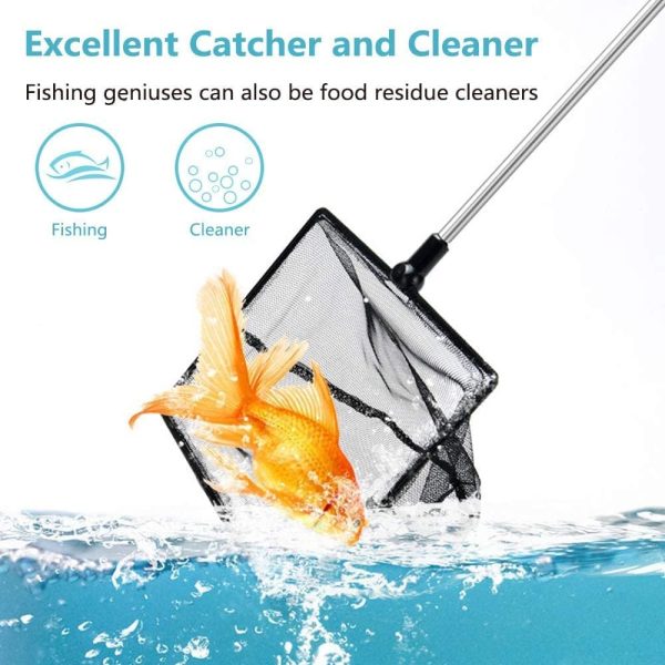 Fish Net for Fish Tank, Fine Mesh Aquarium Net with 9-24 Inch Stainless Steel Long Handle, Extendable Fishing Tank Net for Fish Shrimp Tank, Pond, Creek (4 inch) - Image 3