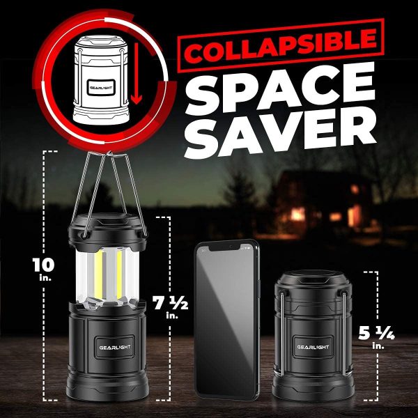 GearLight Camping Lantern - 2 Portable LED Battery Powered Lantern with Magnetic Base and Foldable Hook for Emergency Use or Campsites, Essential Hurricane Survival Kit with Batteries - Image 4