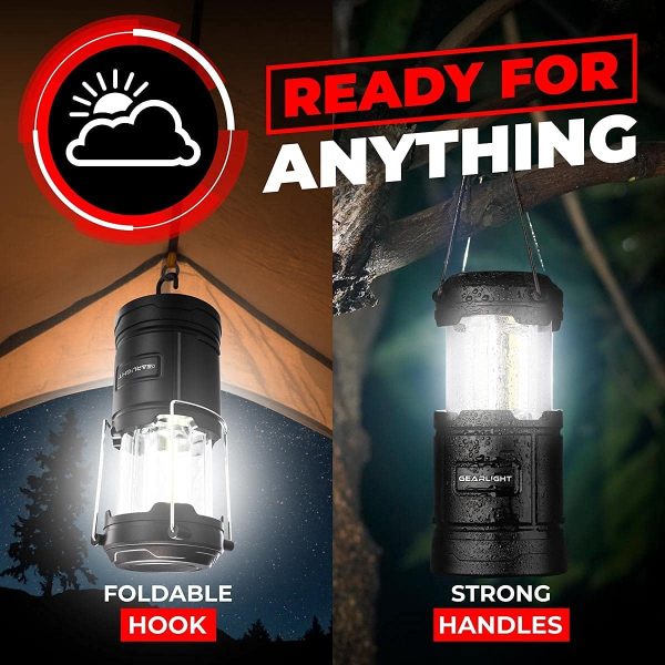 GearLight Camping Lantern - 2 Portable LED Battery Powered Lantern with Magnetic Base and Foldable Hook for Emergency Use or Campsites, Essential Hurricane Survival Kit with Batteries - Image 6