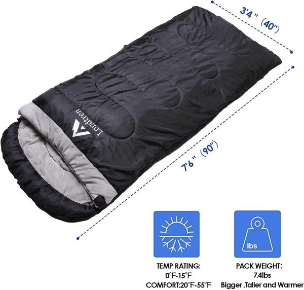 Large 0 Degree Sleeping Bags for Adults Cold Weather Sleeping Bag Camping Winter Below Zero 20 15 Flannel Big and Tall XXL - Image 3