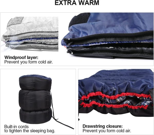 REDCAMP Cotton Flannel Sleeping Bag for Camping Backpacking, Adults Cold Weather Envelope Sleeping Bags with 2/3/4lbs Filling - Image 4