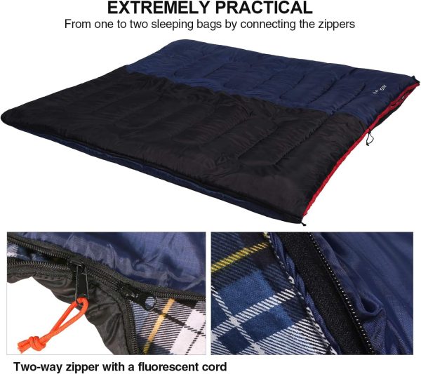 REDCAMP Cotton Flannel Sleeping Bag for Camping Backpacking, Adults Cold Weather Envelope Sleeping Bags with 2/3/4lbs Filling - Image 5