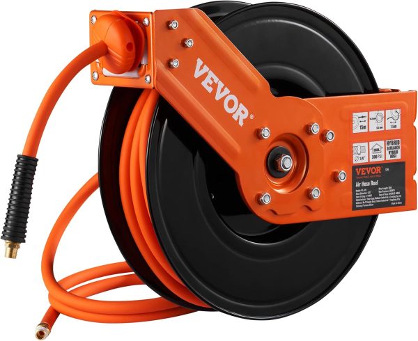 VEVOR Retractable Air Hose Reel, 3/8 IN x 50 FT Hybrid Air Hose Max 300PSI, Air Compressor Hose Reel with 5 ft Lead in, Ceiling/Wall Mount Heavy Duty Single Arm Steel Reel - Image 11