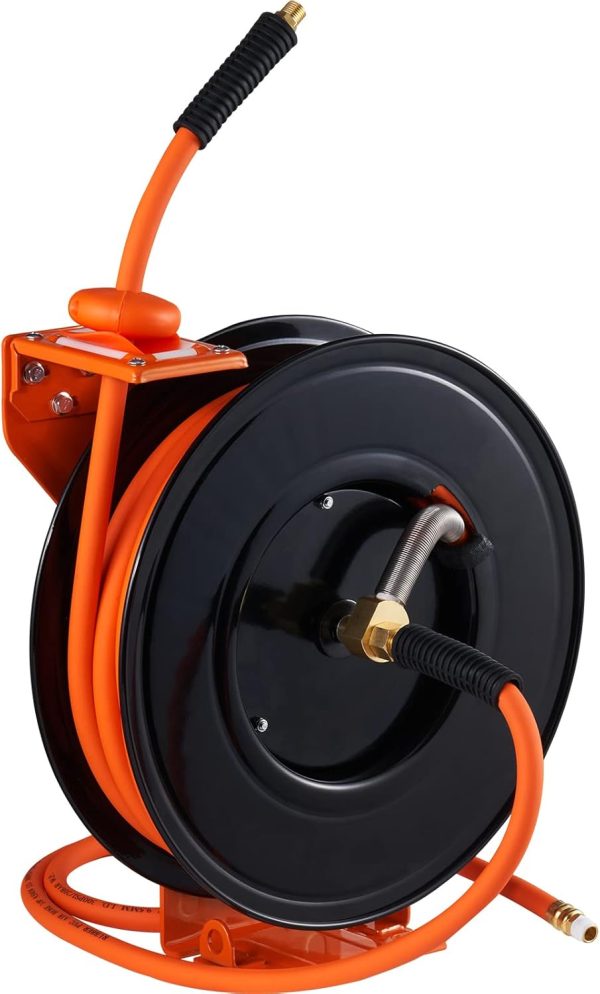 VEVOR Retractable Air Hose Reel, 3/8 IN x 50 FT Hybrid Air Hose Max 300PSI, Air Compressor Hose Reel with 5 ft Lead in, Ceiling/Wall Mount Heavy Duty Single Arm Steel Reel - Image 12