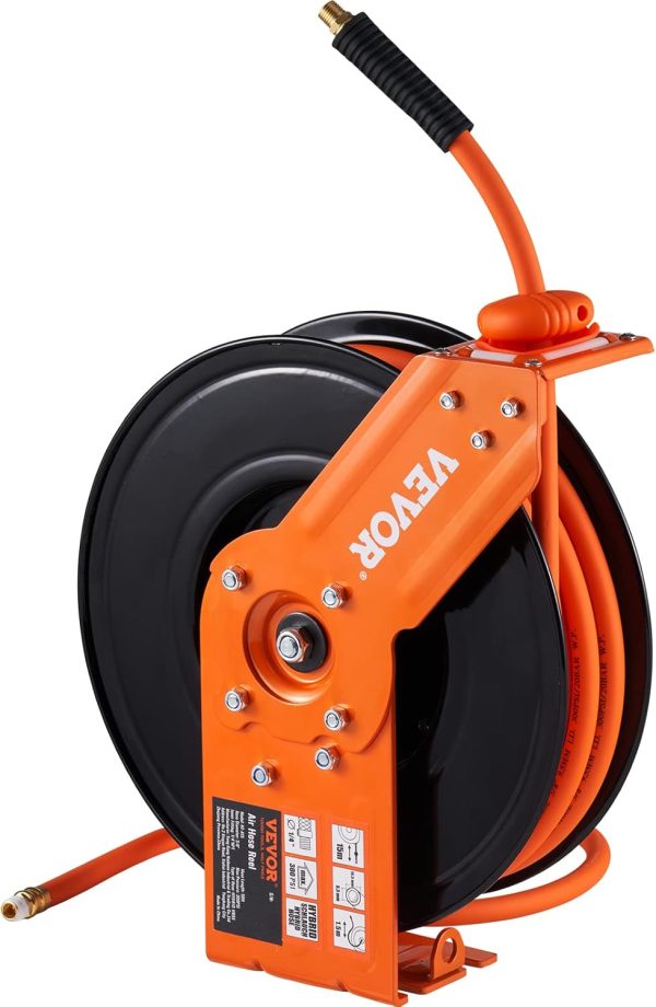 VEVOR Retractable Air Hose Reel, 3/8 IN x 50 FT Hybrid Air Hose Max 300PSI, Air Compressor Hose Reel with 5 ft Lead in, Ceiling/Wall Mount Heavy Duty Single Arm Steel Reel - Image 9